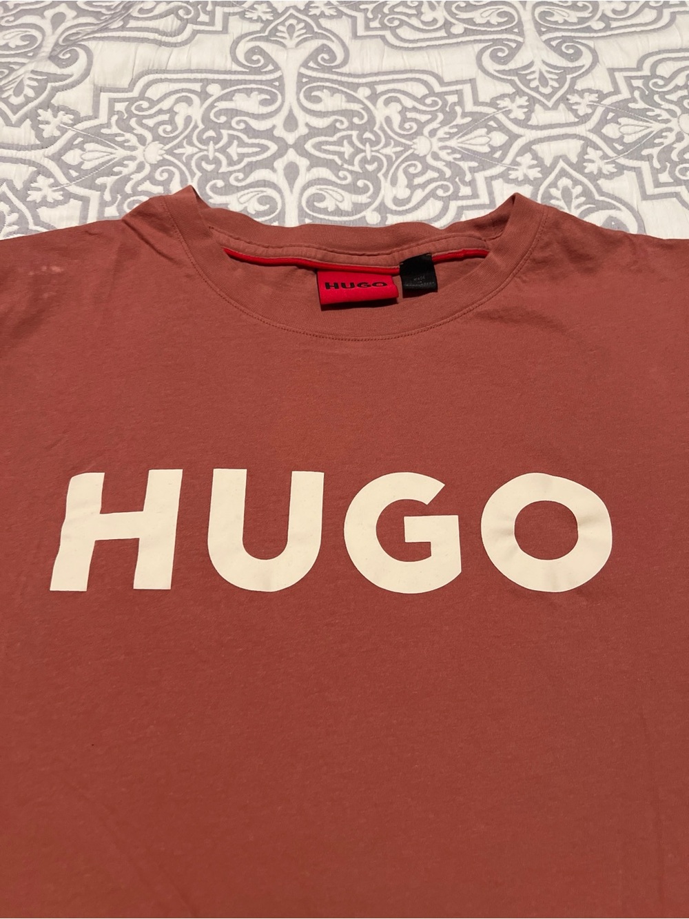 HUGO Hugo Boss Big Logo T-Shirt Terracotta Rust Brick Red Men's Large